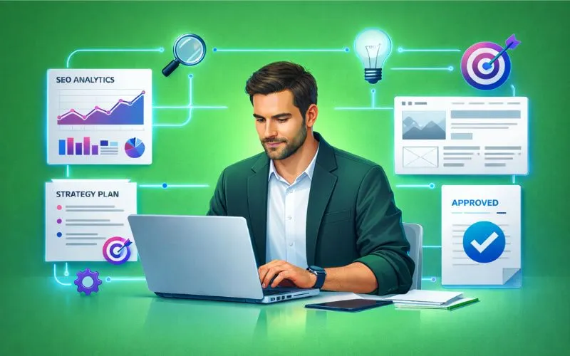 Focused digital agency team planning strategy on glass board, showcasing intentional and unconventional thinking.