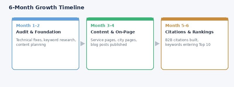 6-month SEO growth timeline for Mir Cement Bangladesh