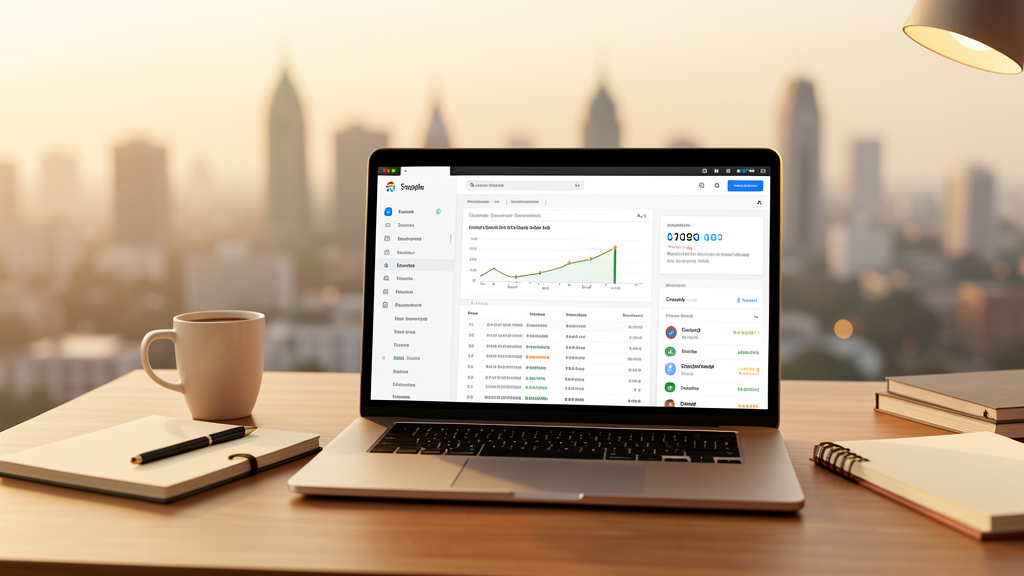 Digital marketing professional workspace with analytics dashboard and SEO tools