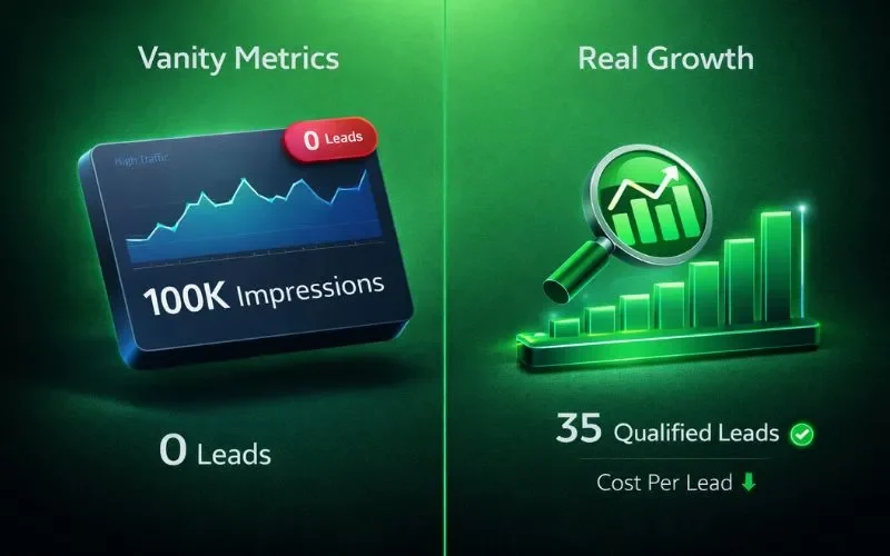 Marketing team analyzing SEO data and paid advertising performance on dashboard, demonstrating a strategic growth-focused approach.